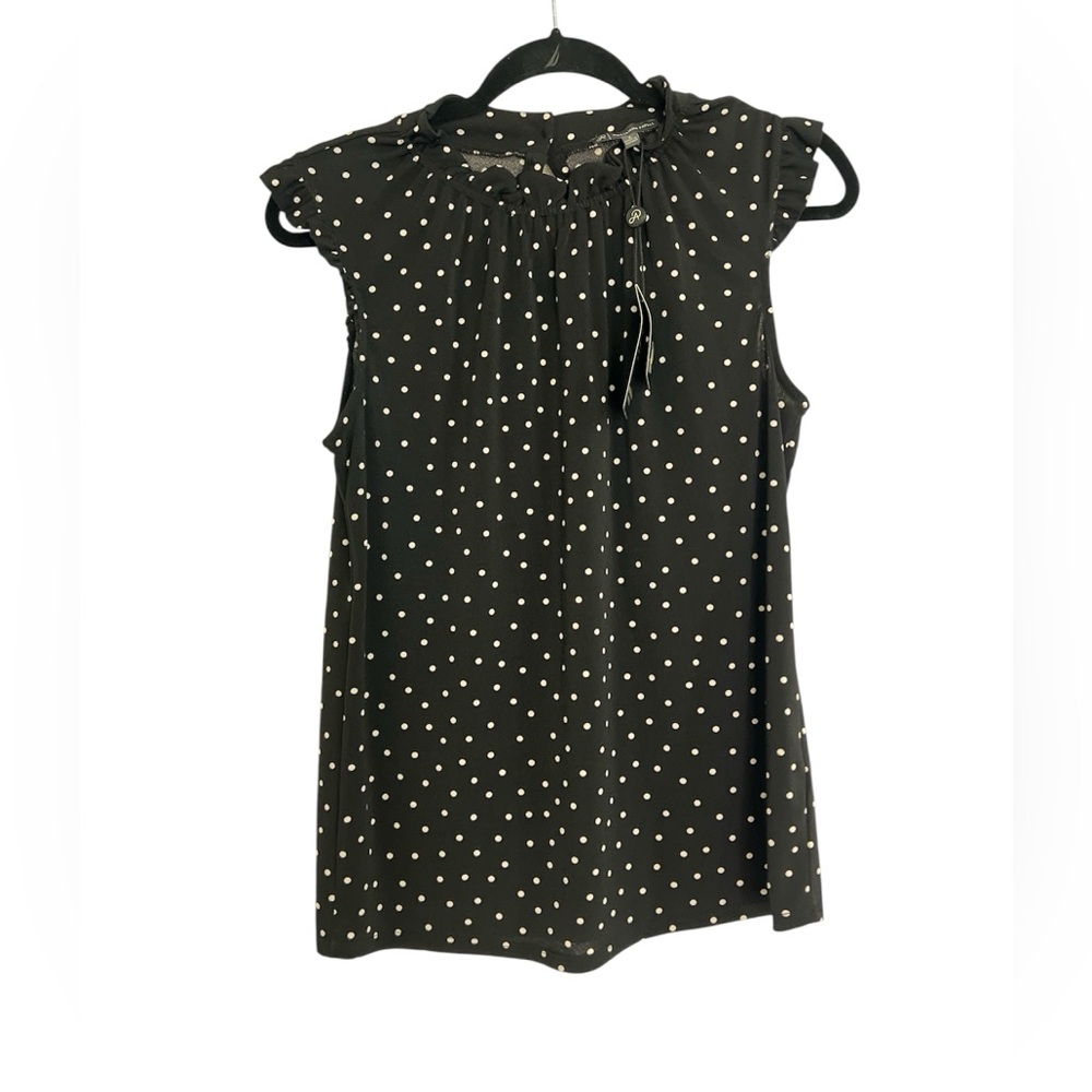 Adrianna Papell Black and White Ruffled Blouse with Bib Collar